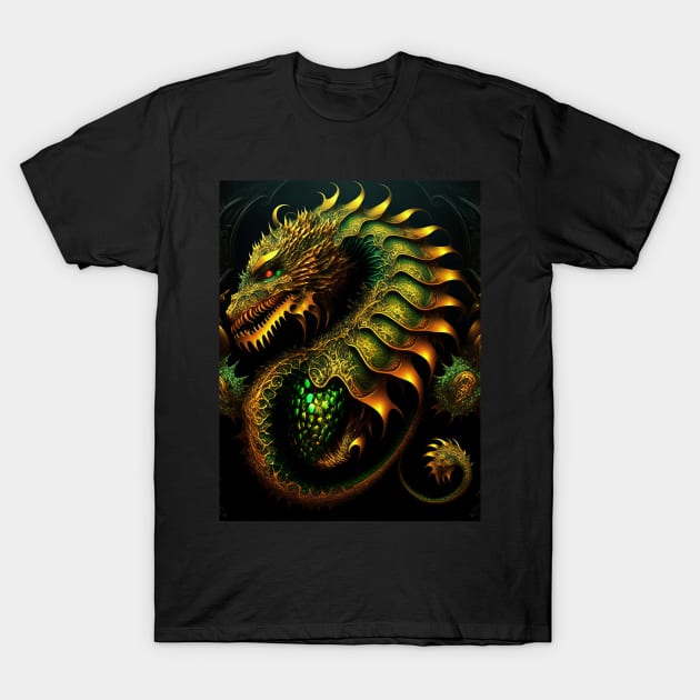 Gold Dragon Art Inspiring Mythical Creature Design T-Shirt by JojoArtEvo